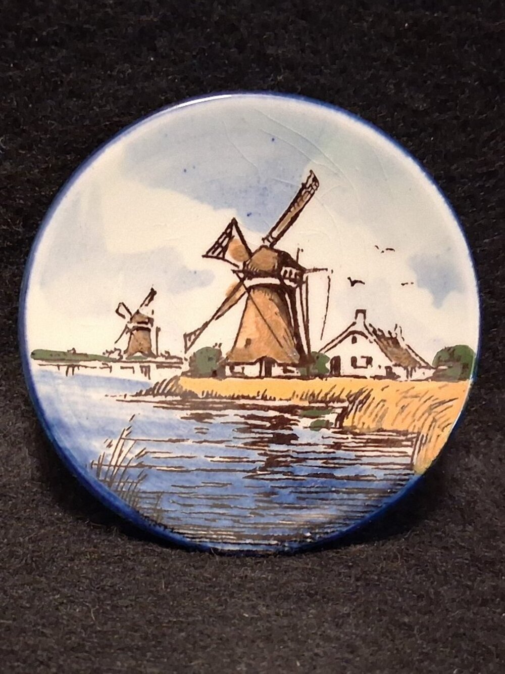 Vintage (60s-80s) Hand Painted Delft Blue Windmill Wall Plate Holland Crown Mark